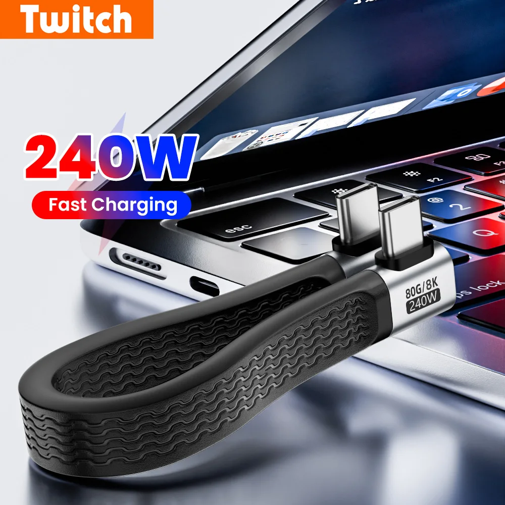 240W 90 °   Cable USB C a Tipo C en Ángulo Recto, Carga Rápida USB4 80Gbps 8K@60Hz, Cable de Datos Corto para iPhone 15 16 17, Laptops Samsung, iPad