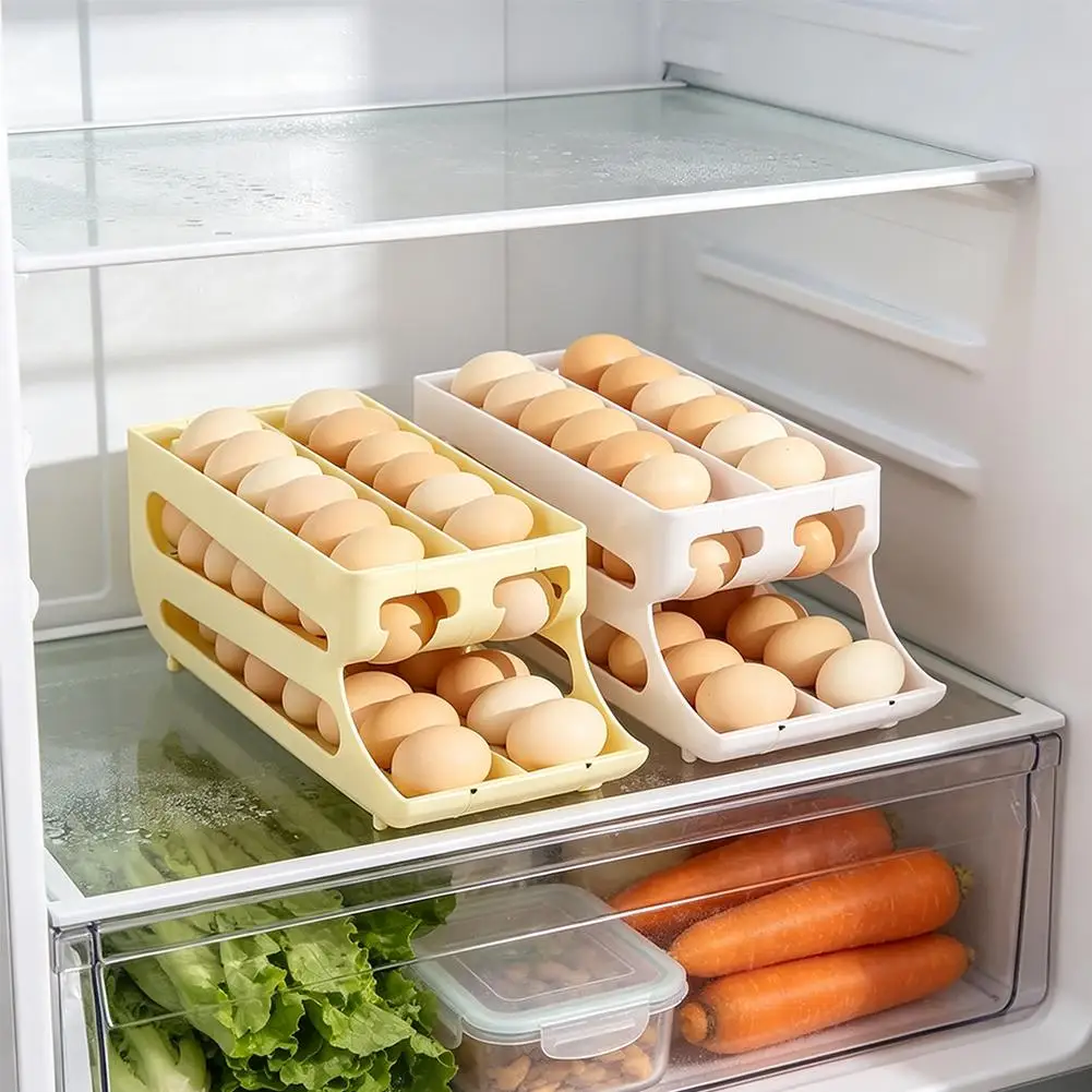 Large Capacity Automatic Egg Roller Household Three Tier double row Refrigerator Egg Storage Box Space Saving Kitchen Dedicated