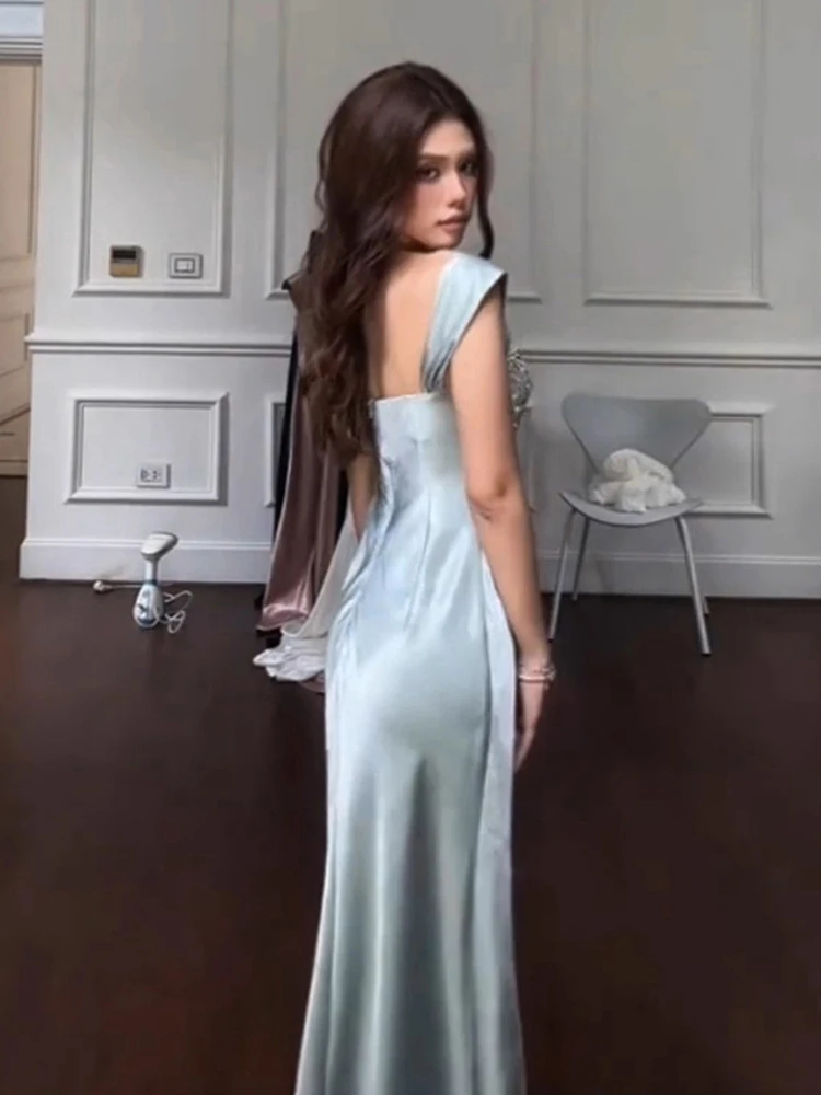 Nibber Elegantes Trägerkleid für Damen, tiefer Ausschnitt, Patchwork, klassischer Abend, sexy Fleck, Valentinstag, Dating, schlankes Kokette, langes, figurbetontes Kleid