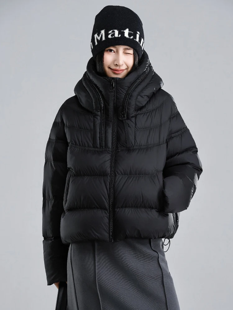 Fashion Zip Hooded down jacket for women Oversize 2025 Fall winter Solid color Warm 90% white duck down coat Casual INKEO DJ512