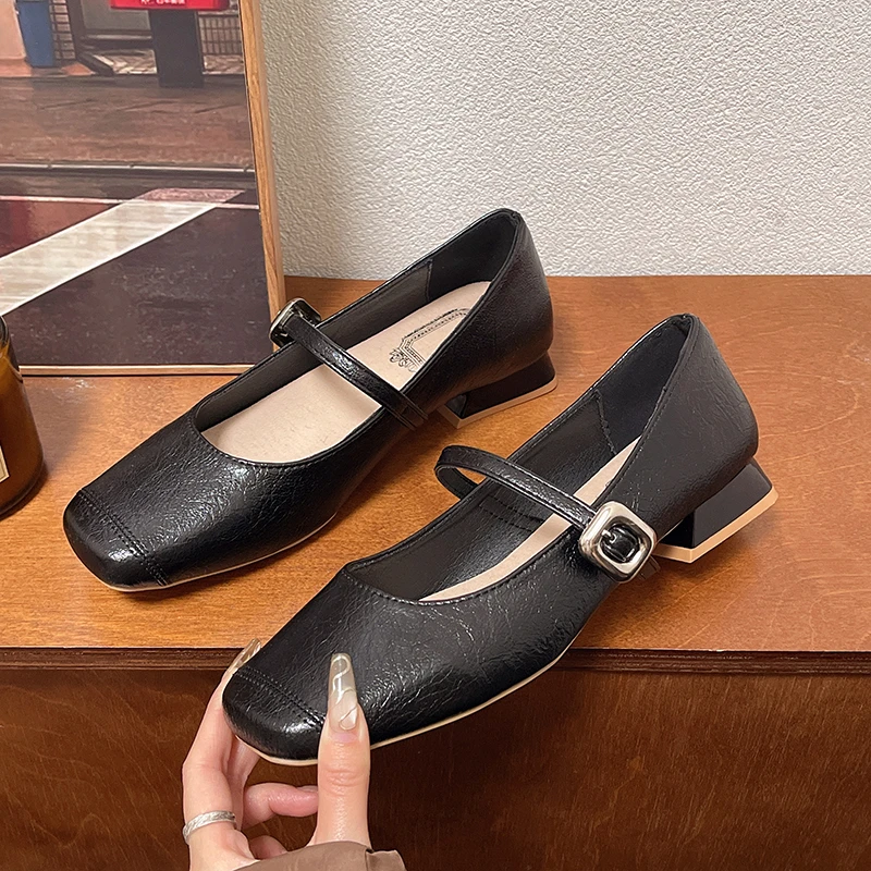 

New Mary Jane Shoes for Women Retro Style Square Toe Low Heel Single Shoes Soft and Comfortable Ballet Shoes Zapatos Mujer