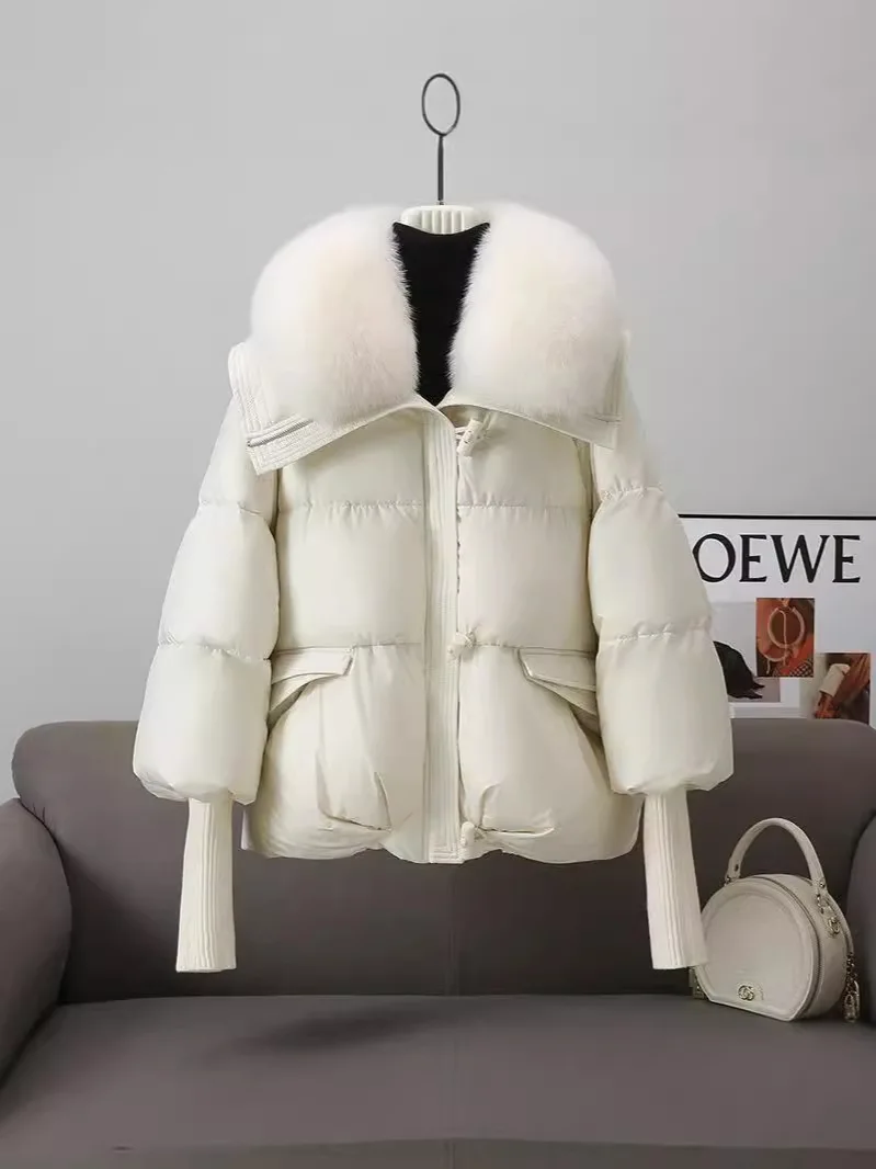 Winter Women\'s Padded Jacket Oversize Puffer Jacket With Large Fur Lapels Stylish New Cropped Thicken Warm Jacket