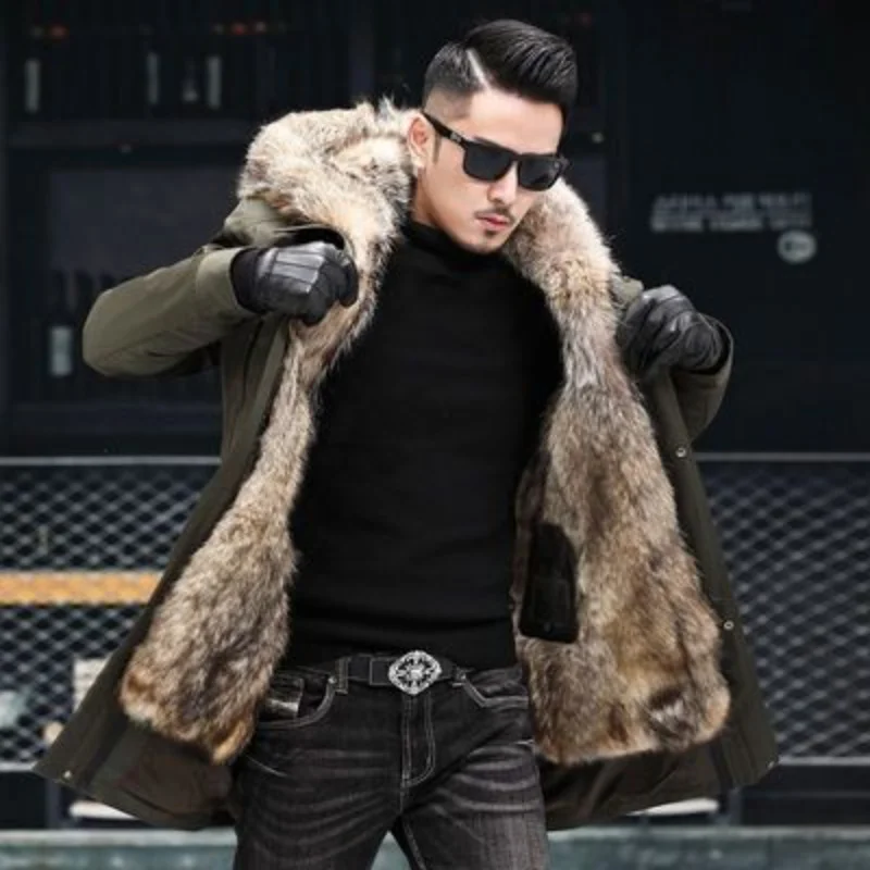 

Wolf Hair Liner Winter Men Leather Jacket Fur One Warmer Genuine Coat Real Lining Mens Jackets Coats