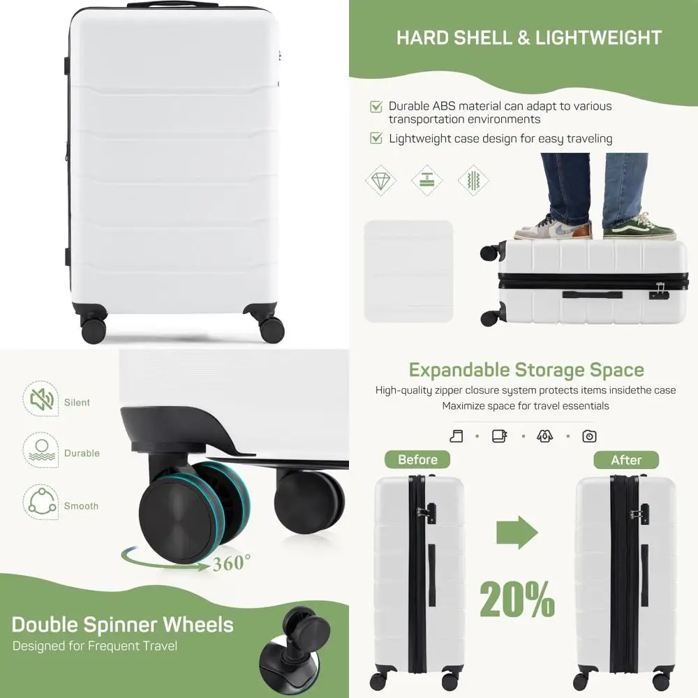 Large 28 Inch White Travel Suitcase for Long Trips and Vacations