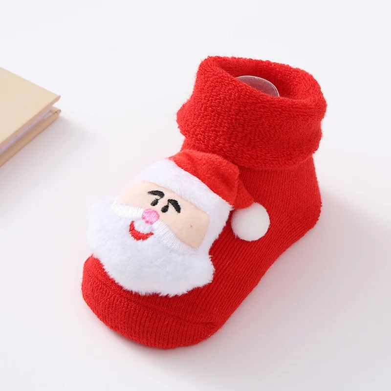 Christmas Holiday Winter Socks Newborn Baby Cute Cartoon Christmas Elements Soft Non-slip Floor Socks Toddler New Year Gift