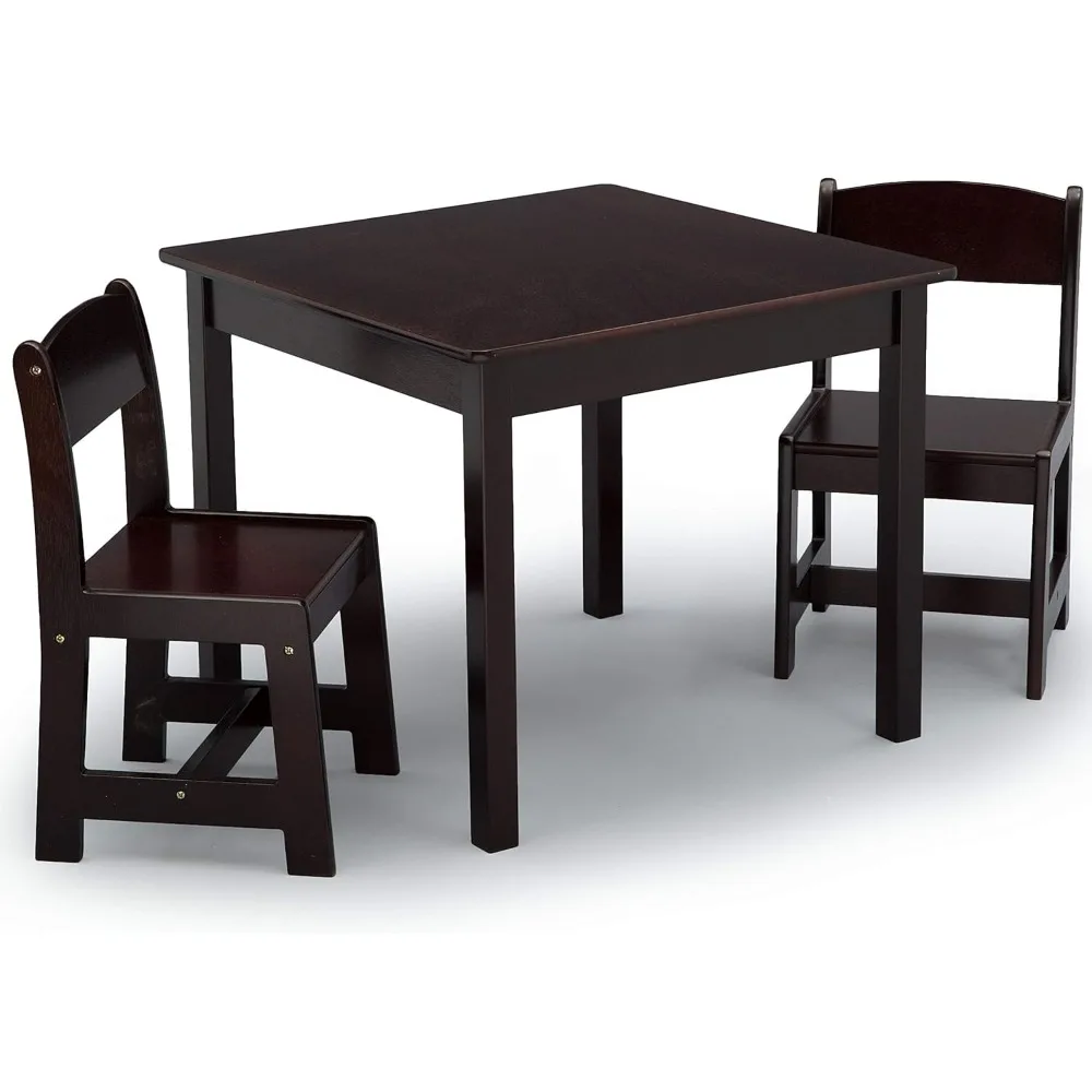 Conjunto de mesa e cadeira de madeira infantil, tamanho delta infantil, ideal para artesanato, hora do lanche, lição de casa e muito mais, 2 cadeiras incluídas