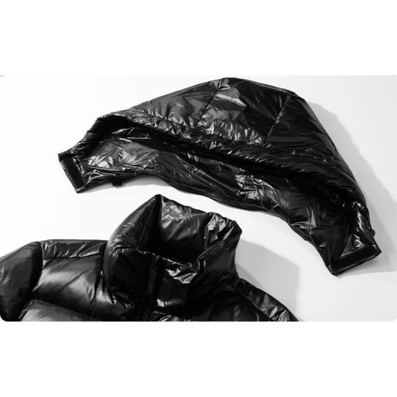New Winter Men Hooded Black Shiny Puff Jackets Duck Down Coats Warm Casual Down Jackets Male Outdoor Windproof Parkas Size 3XL