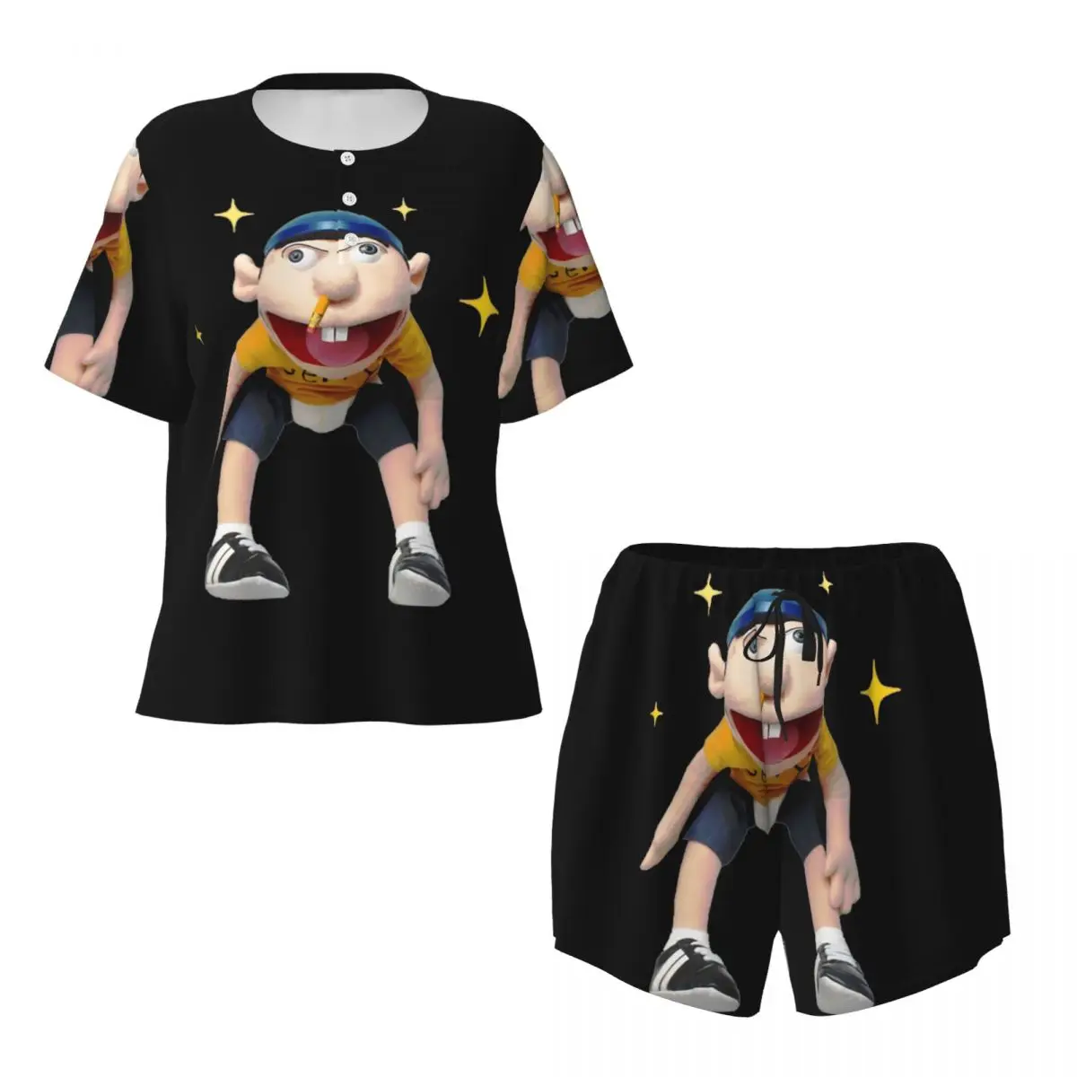 

Sml Jeffy Rapper Round Neck Short Sleeve Nightgowns for Sleeping Sleepshirts Women Soft Pajama Set Short Pants