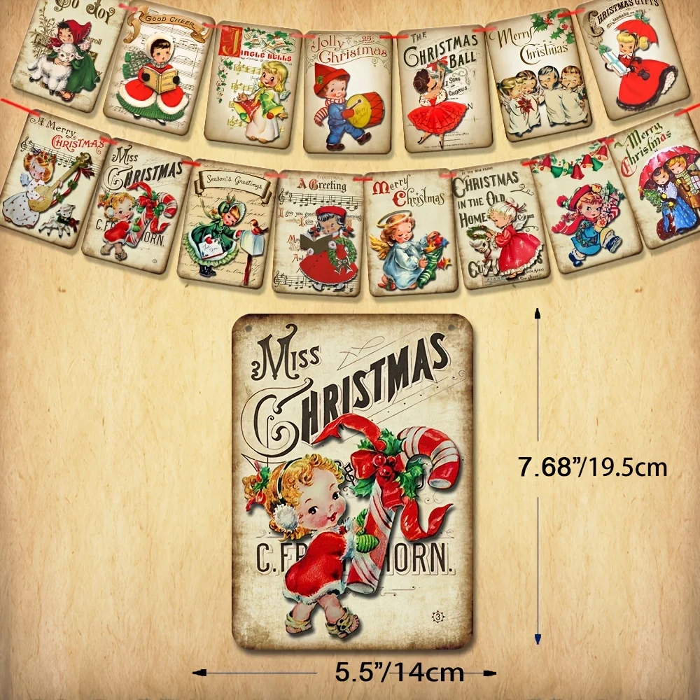 Vintage Christmas Decorations Christmas Party Banner - Christmas Decor Retro Xmas Banner Santa Claus Candy Cane Garland Indoor O