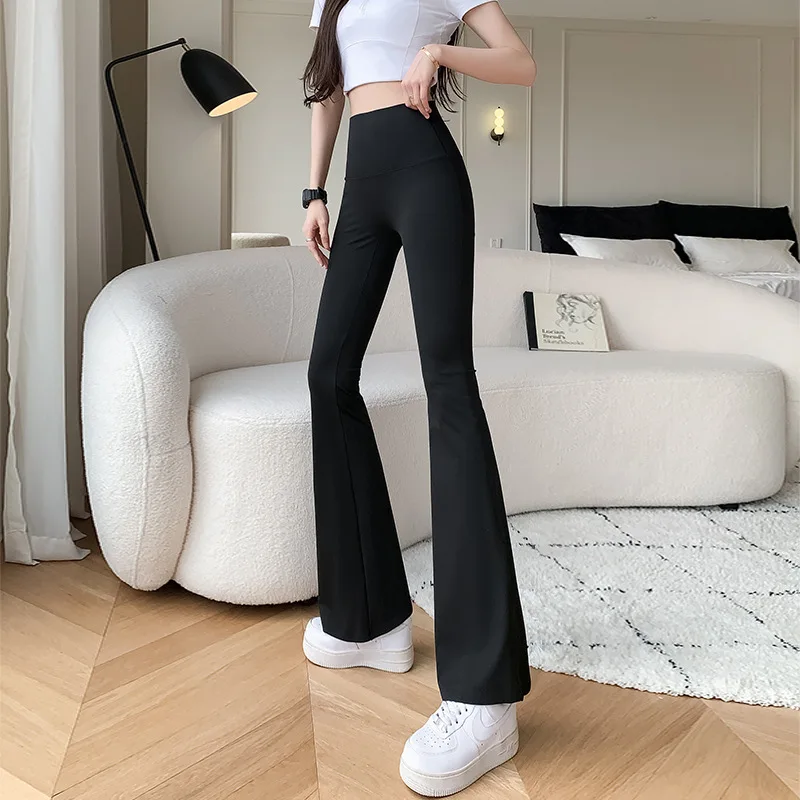 상어 플레어 바지 여성, 봄과 여름 얇은 하이 웨이스트 배꼽 컨트롤 피트니스 슬리밍 롱 팬츠, 9 포인트 바지