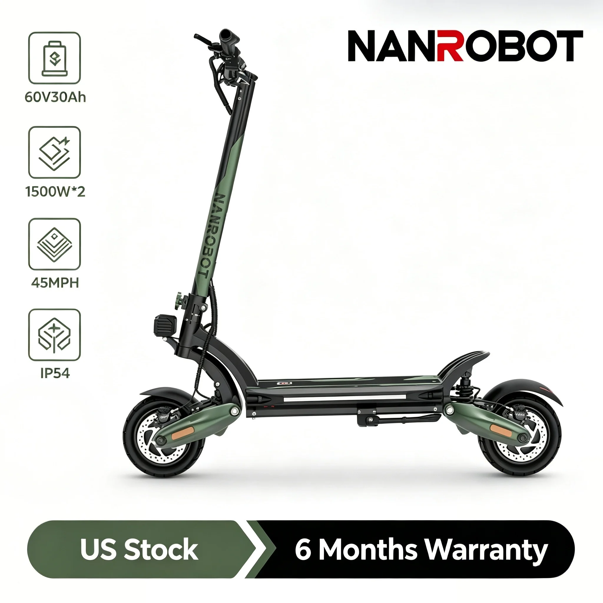 NANROBOT D6+ MAX Electric Scooter for Adults, 3000W Dual Motor, 45 MPH Top Speed, Long-Range Fast Electric Scooter with 10-Inch Off-Road Tires, Foldable Commuter and Sports Scooter