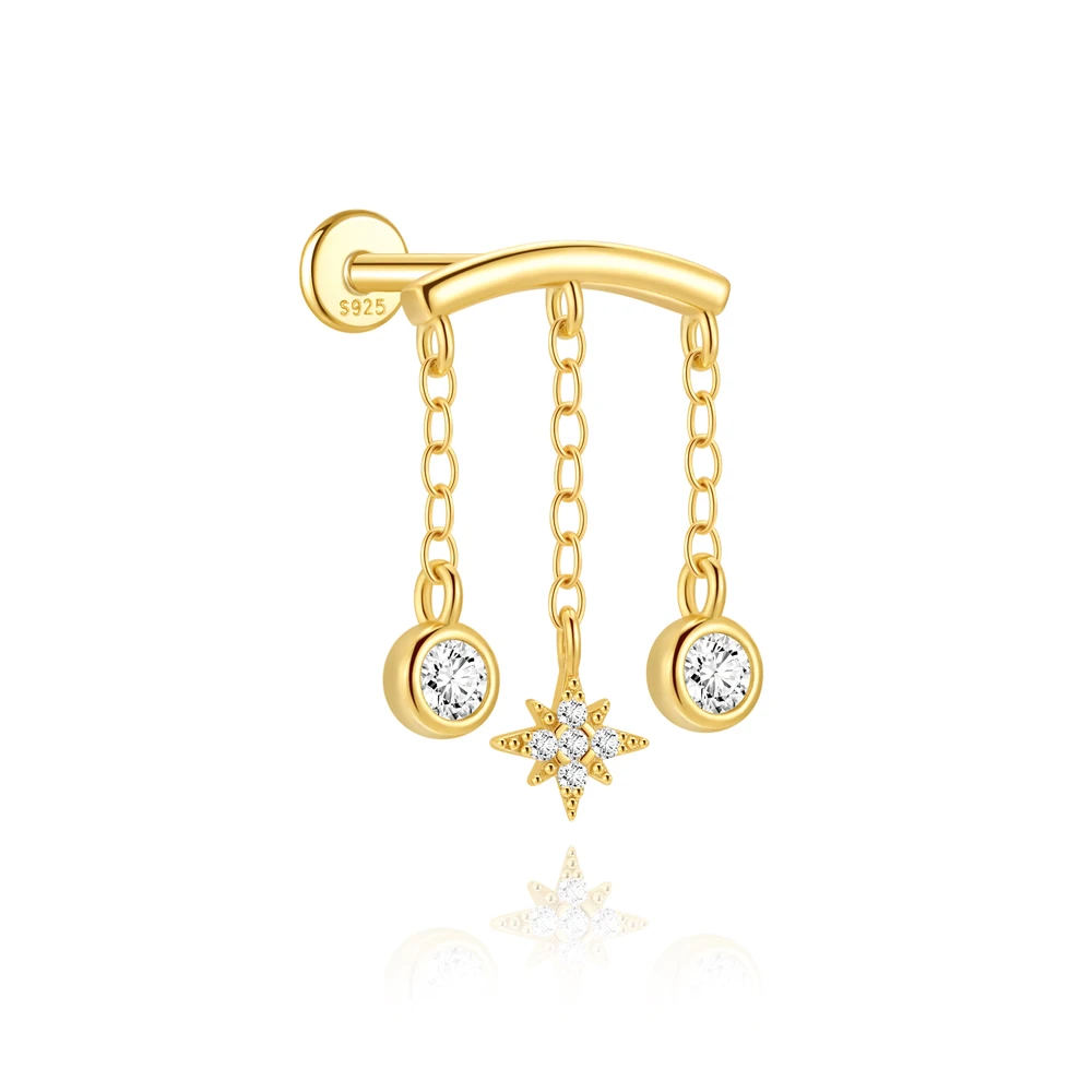 CANNER 1 STÜCK 925 Sterling Silber Achtzackiger Stern CZ Piercing Ohrring Für Frauen Ins Quaste Kette Stud Ohrring Party Edlen Schmuck