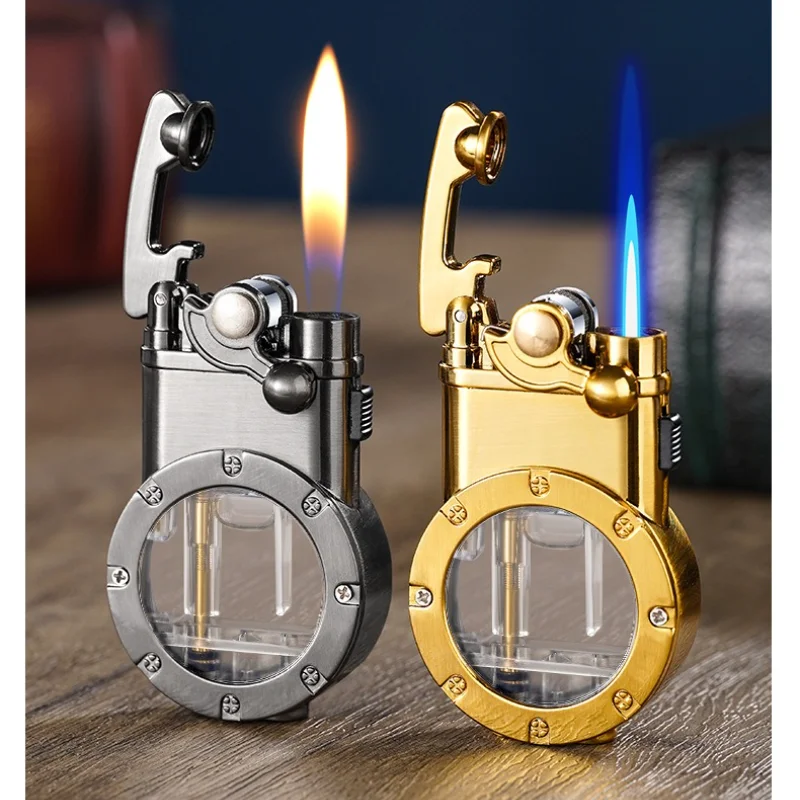 Isqueiro duplo pode mudar chama fumaça transparente câmara de ar à prova de vento chama aberta isqueiros e acessórios para fumar