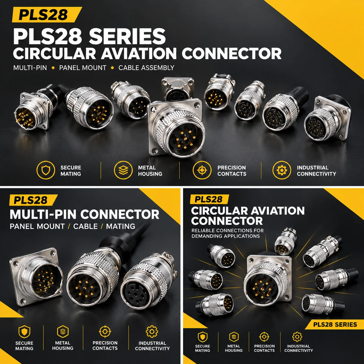 PLS28 Aviation Connector 2/3/4/5/7/8/10/12/14/16/17/19/20/24/26 Pin Male Female Plug Socket 28mm Panel Mount Connector