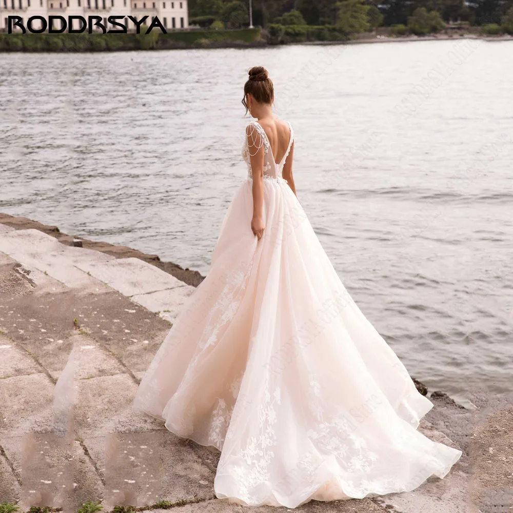 RODDRSYA Beach Sleeveless Wedding Dress For 2024 Bride A-Line Double V-Neck Applique Vestidos De Novia Custom Made Bridal Gowns