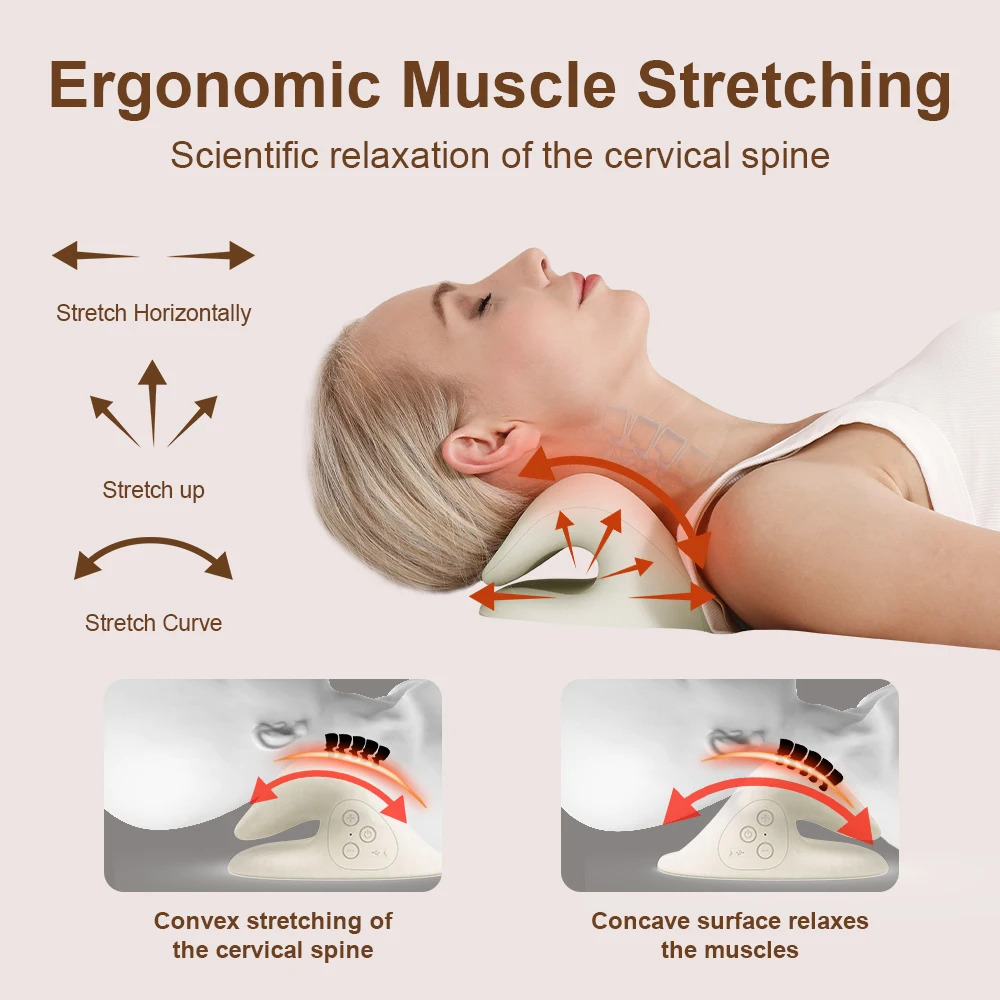 Almohada de masaje eléctrica para columna Cervical, dispositivo de tracción quiropráctica, relajante de hombros y cuello, corrección de columna