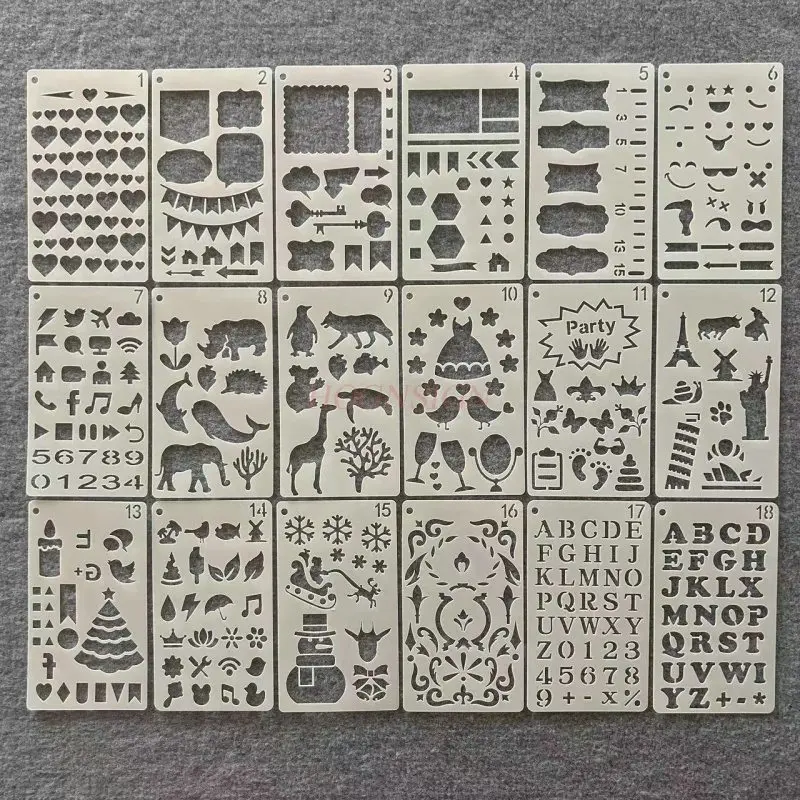 قطعة واحدة من أداة رسم مرسومة يدويًا بنمط هندسي لحفلات الأعياد، قالب مجوف من مادة ألبوم جرافيتي للأطفال