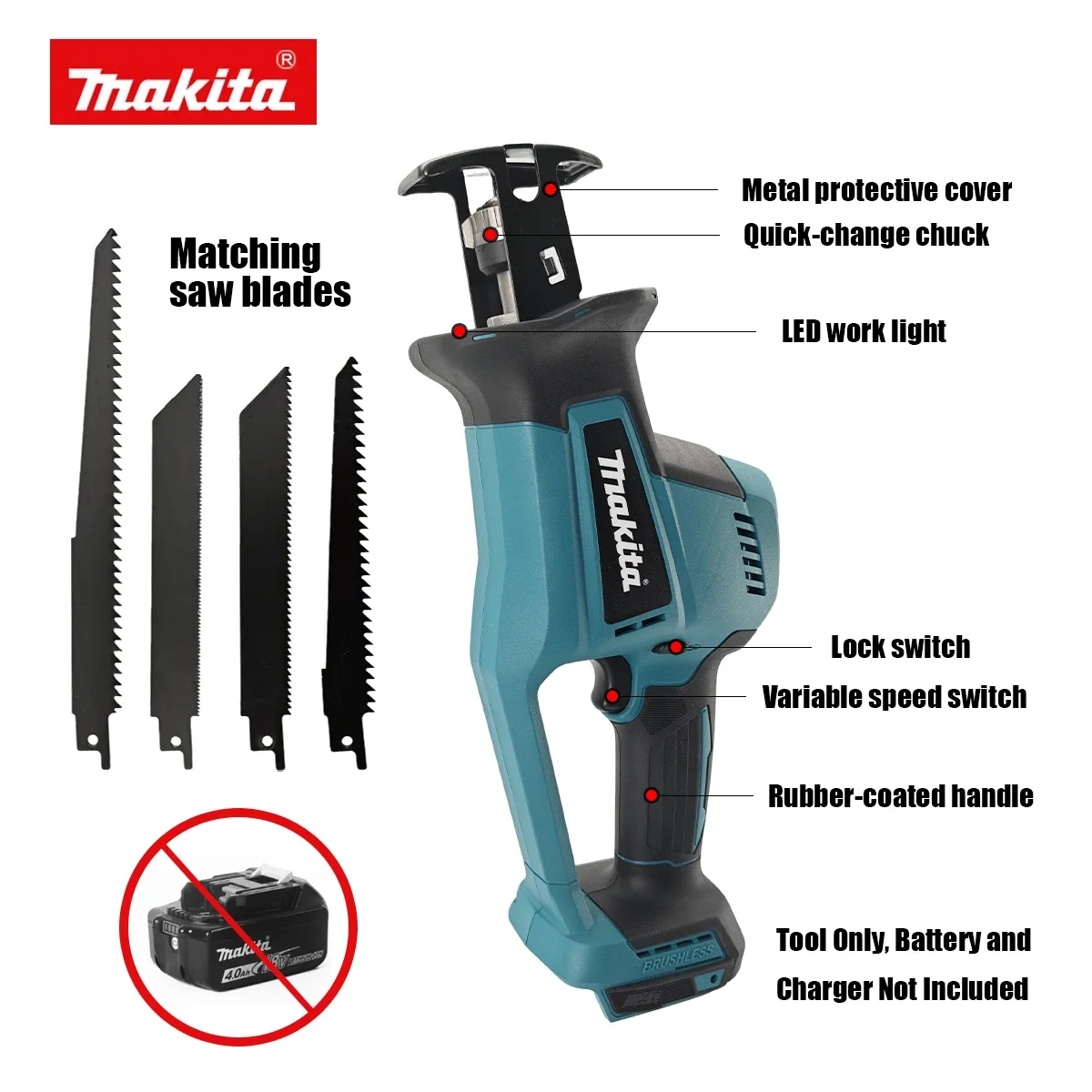 Makita DJR189 18V Cordless Brushless Reciprocating Saw Portable Power Tool for Wood And Metal Cutting Rechargeable image 5