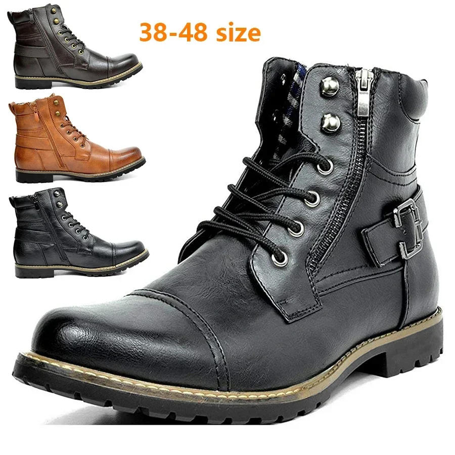 Bota de tornozelo de motocicleta vintage masculina, sapatos casuais retrô, moda masculina, plus size 38-48, 2024