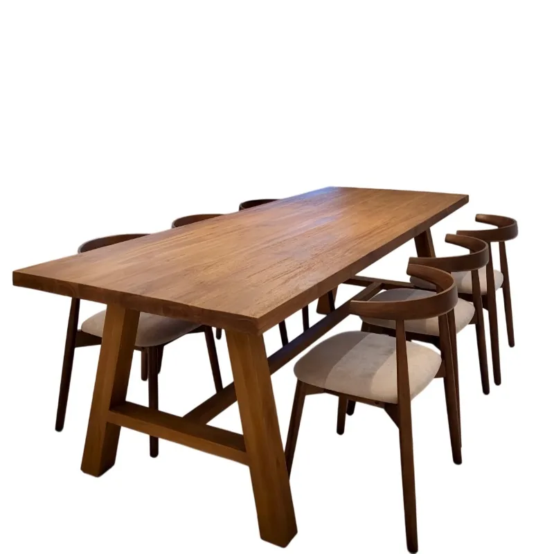 Vintage Teak Slab Table, Multi-person Dining Desk, Home Working & Reception Table for Living Room Interior