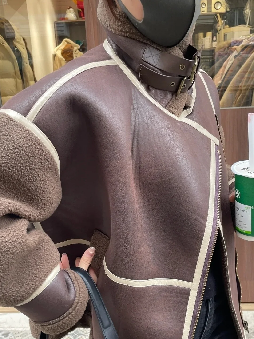 Retro Chic Damen Jaet Winter Thiened Lammfell Biker Sle Wildleder Samtmantel mit Fce Innenschicht Farbe Blo Design