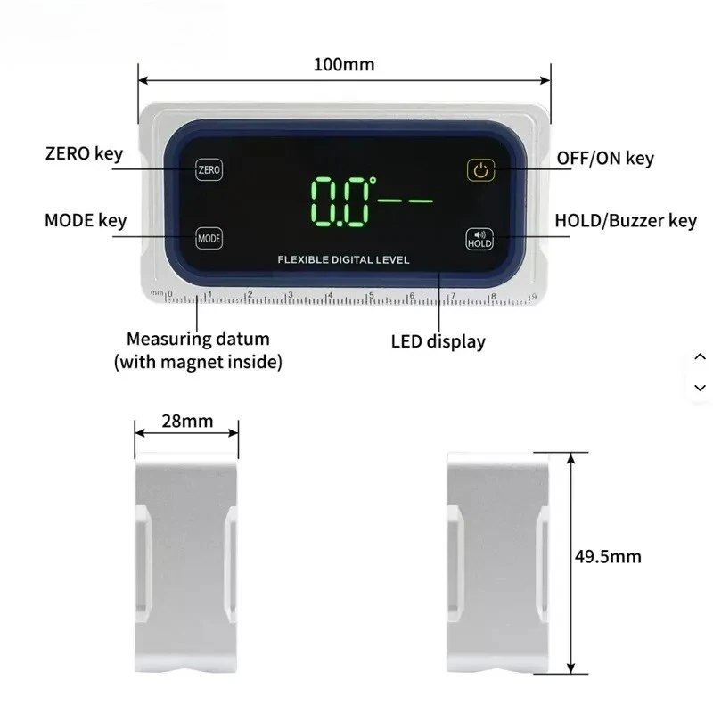 DCC150 Touch Screen Inclinometer Digital Dual Axis Aluminum Alloy Multi Functional Level Gauge V-shaped Magnetic Protractor