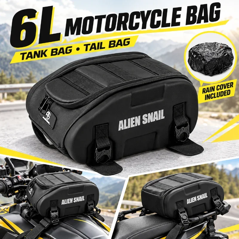 Alien Snail 6L Motorcycle Tank Bag Tail Bag Dual Use Riding Storage Bag with Rain Cover