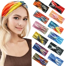 Tie Dye Printed Solid Women Headband Wide Sports Yoga Sweatband Elastic Stretch Hairband Headwear Boho Hair Turban Knot Headwrap