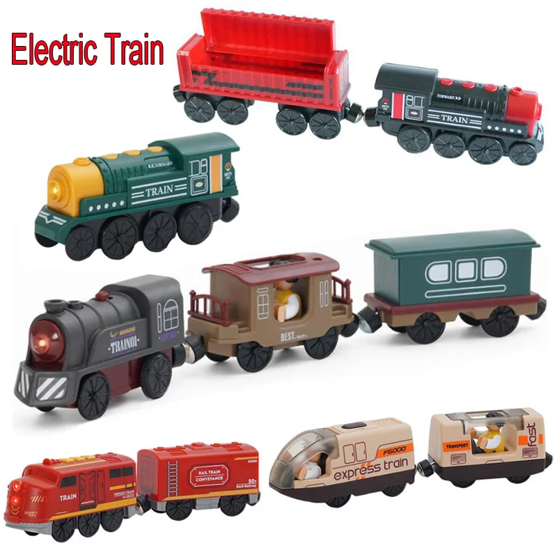 Train Électrique Mini En Bois - Compatible Avec Rails Brio - Piles AAA - Marche Avant/Arrière - Cadeau Enfant