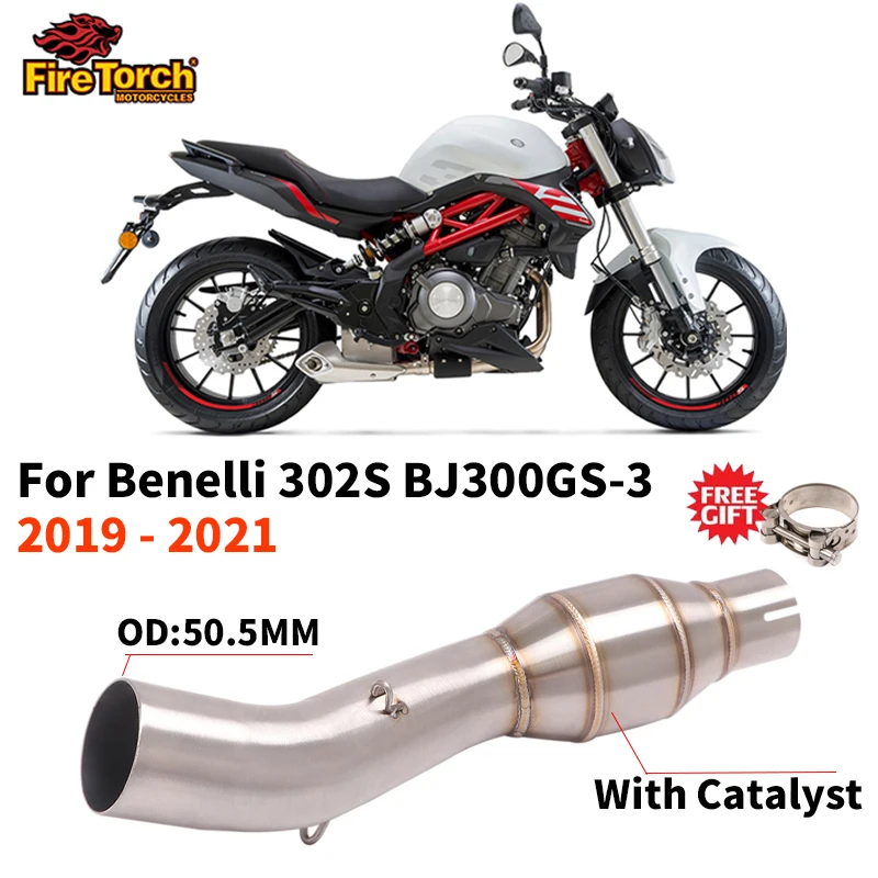 Slip On For Benelli 302S BN302S BJ302 Motorcycle Exhaust Escape Moto Modified Mid Link Pipe With Catalyst Connect 50.5mm Muffler