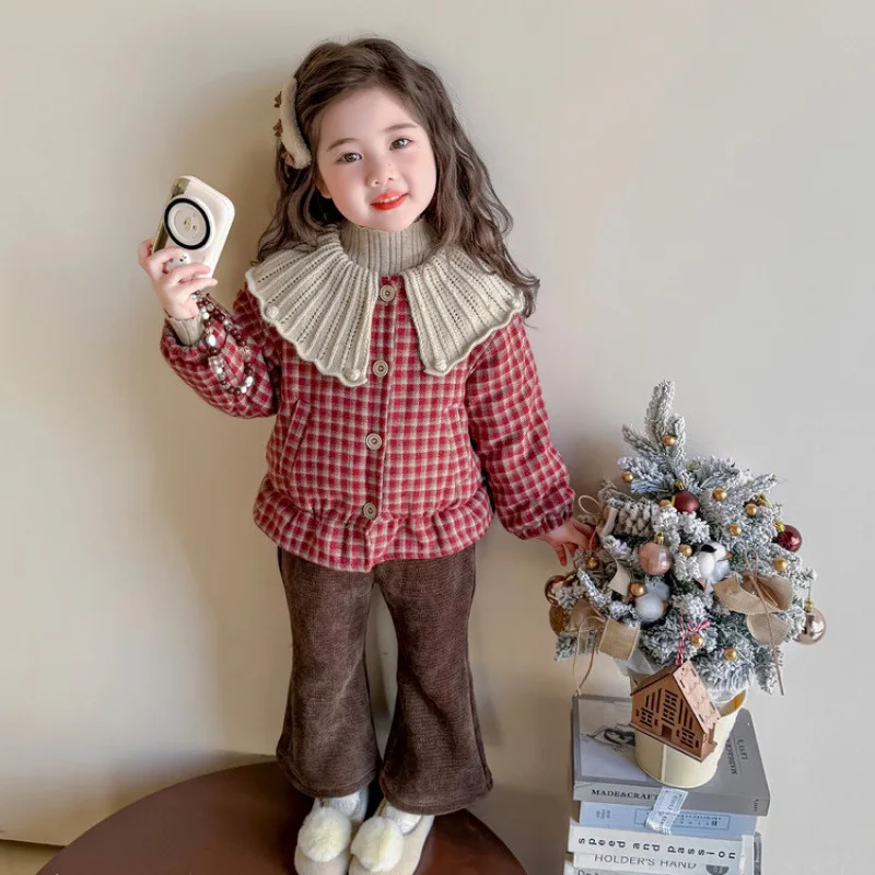 

Girls Cotton Jacket Autumn and Winter New Small Fragrant Style Thick Coat Woolen Collar Girls Baby Cotton Jacket