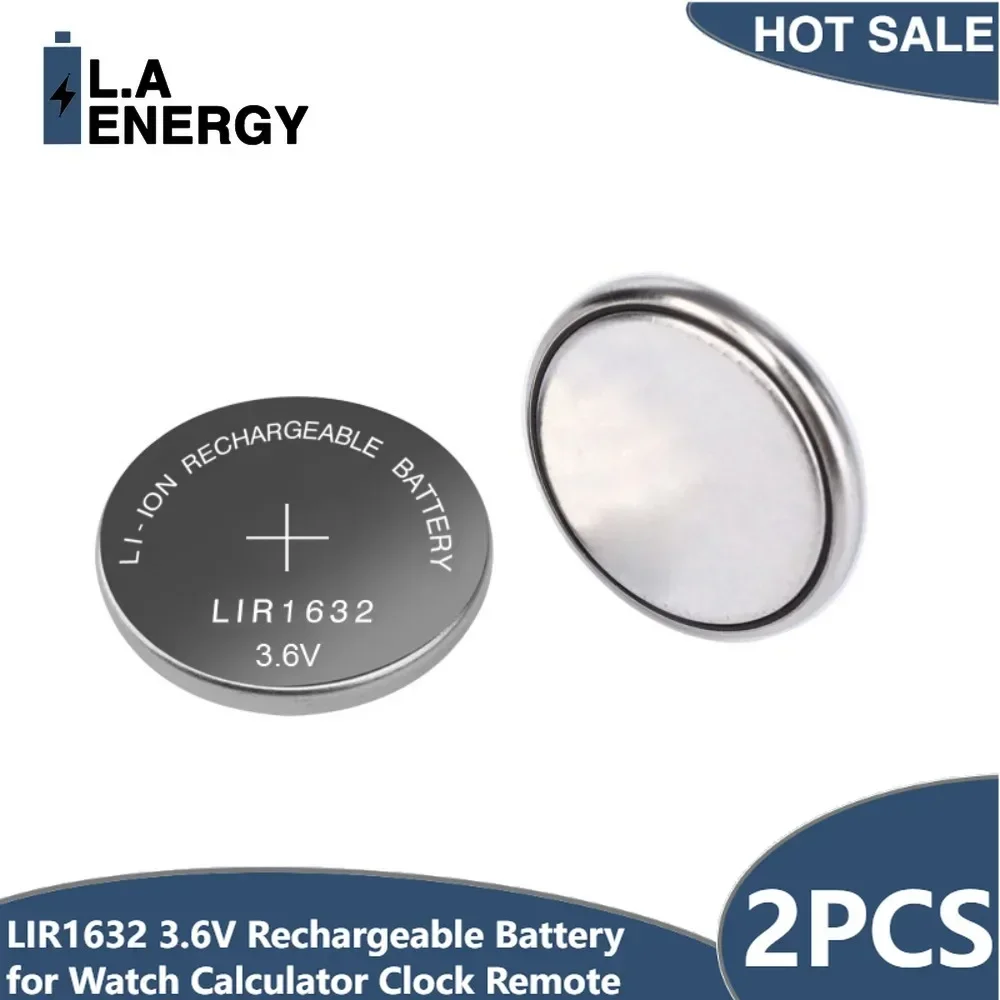 2PCS LIR1632 3.6V 35mAh Rechargeable Lithium Button Battery Replace CR1632 Coin Cell for Watch Calculator Clock Remote 1632