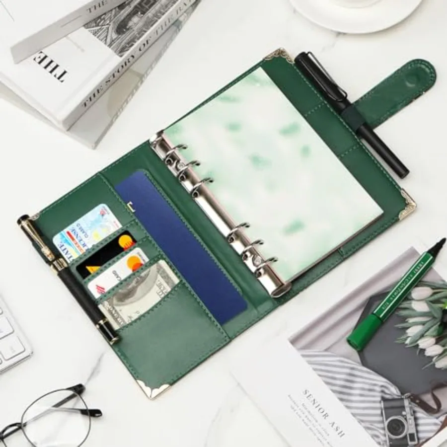A6 Refillable Notebook Binder PU Leather 6 Ring Budget Binder Organizer for A6 Filler Paper, Loose Leaf Personal Planner Binder view 6