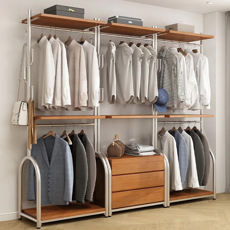 Open Floor Metal Wardrobe Wrought Iron Cloakroom Shelf Assembly Rack Walk-in Hanger