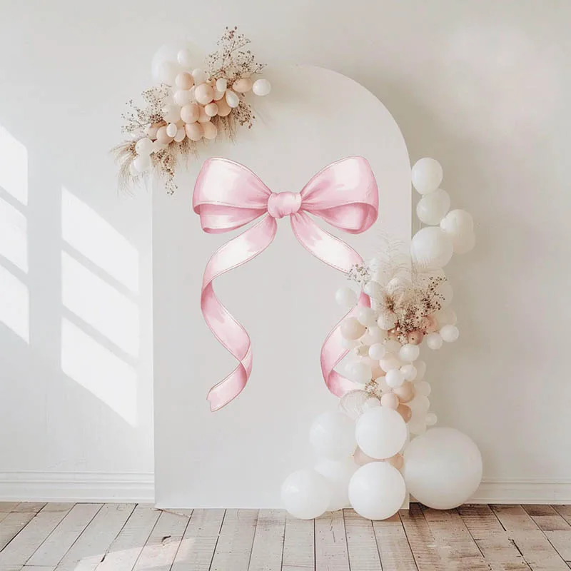 Mehofond Custom 2-Sided Blush Pink Ribbon Bow Sweet Girls Birthday Party Baby Shower Cover Arch Wall Background Decor Backdrop