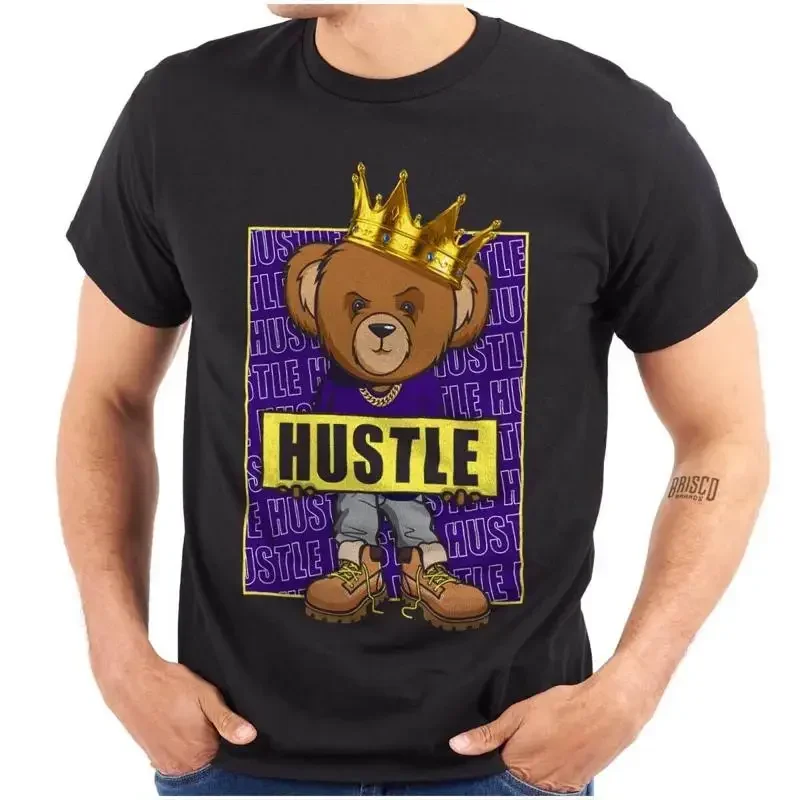 

Крутая городская уличная одежда Hustle King Teddy Bear женская или мужская футболка с круглым вырезом