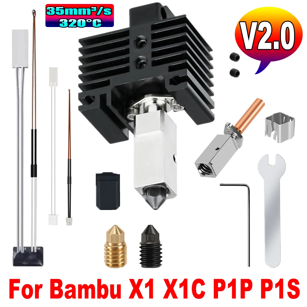 

P1P Hotend Kit Upgrade For Bambulab p1s Hotend V2.0 Bi Metal Heatbreak X1 Carbon P1P Thermistor Brass Nozzle For Bamboo Lab X1C
