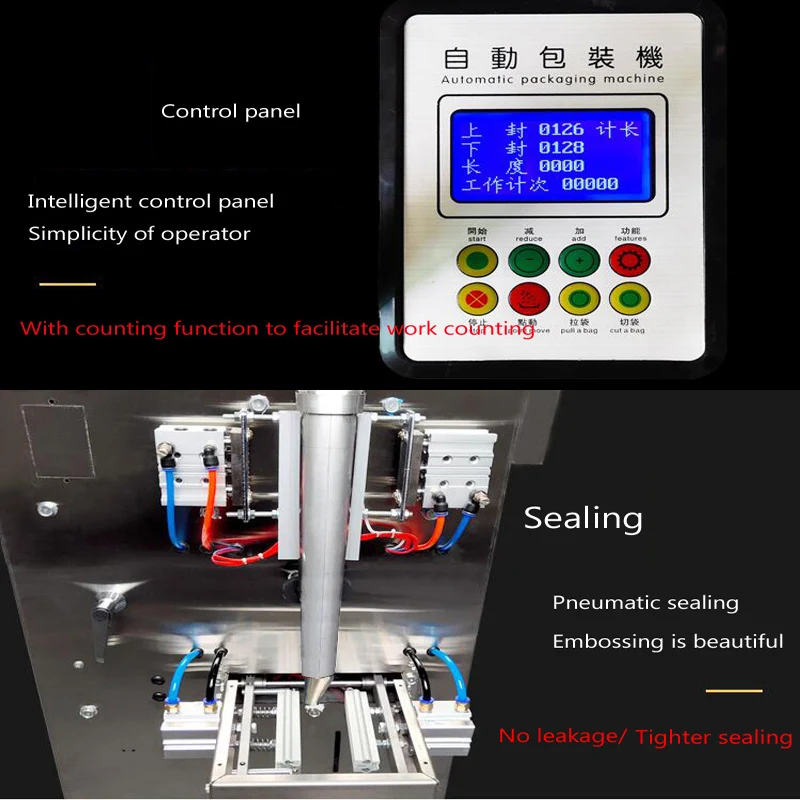 PBOBP Riempitrice Sigillatrice Automatica Conteggio Zucchero Caramelle Sigillatrice per sacchetti di imballaggio Riempitore di granuli vibranti Produzione di fagioli e noci