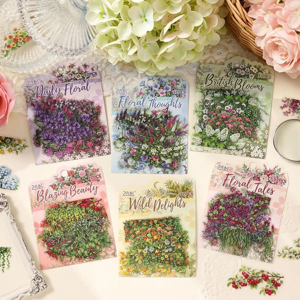 20PCS Flower Sticker Pack Transparent PET Flower Material Decorative Scrapbook Junk Journal Notebook Stickers
