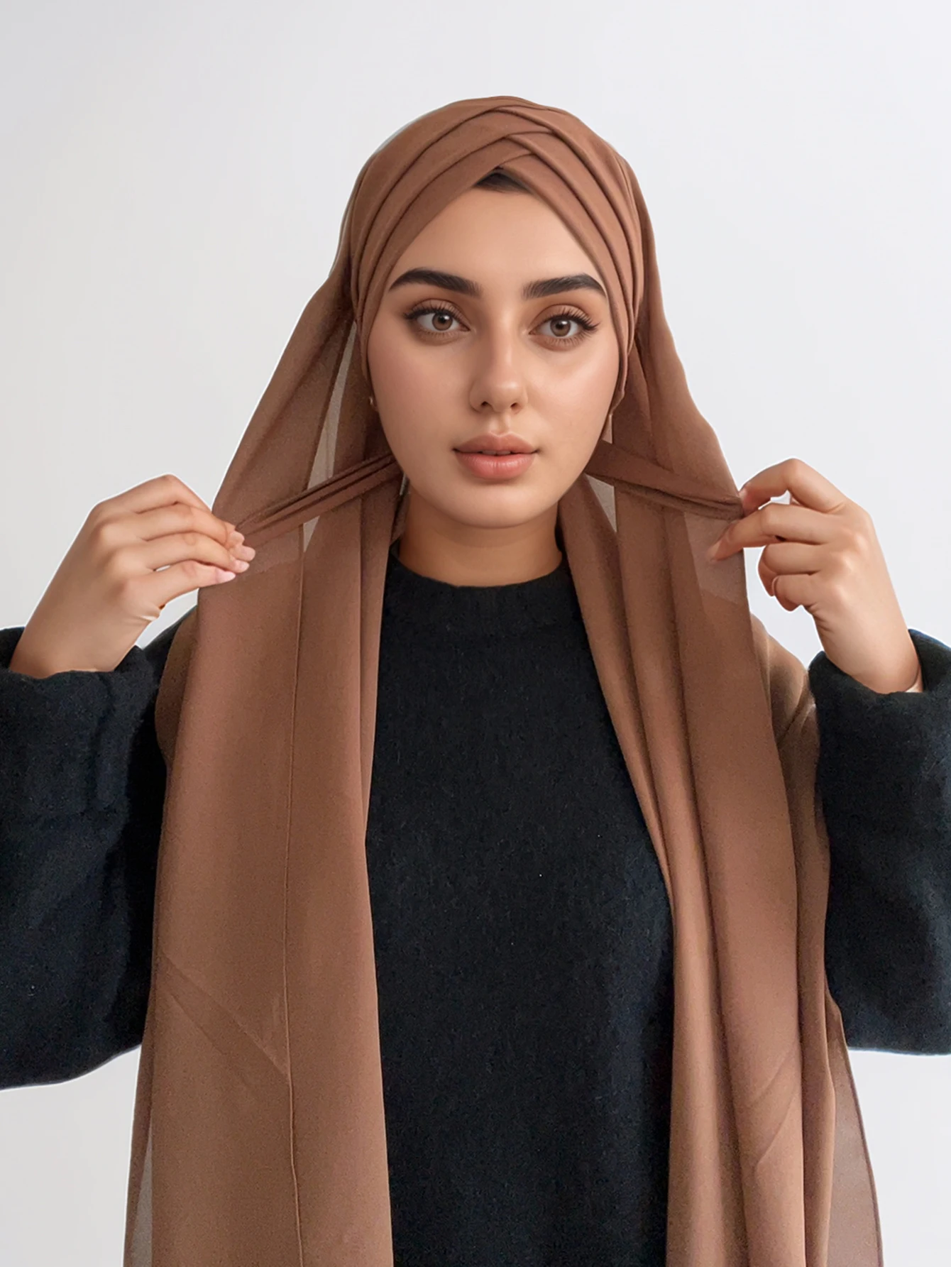 Muslimischer Kreuz-Krawatten-Chiffon, sofortiger Hijab, guter Stichschal, weicher Turban, schlichtes Stirnband, Wraps, Foulard-Schals, Lieferant – Detail 5