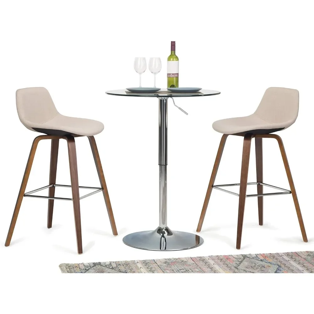 Randolph 26 Inch Modern Bentwood Counter Bar Stool (Set of 2) in Natural Linen Look Fabric, for The Dining Room and Kitchen