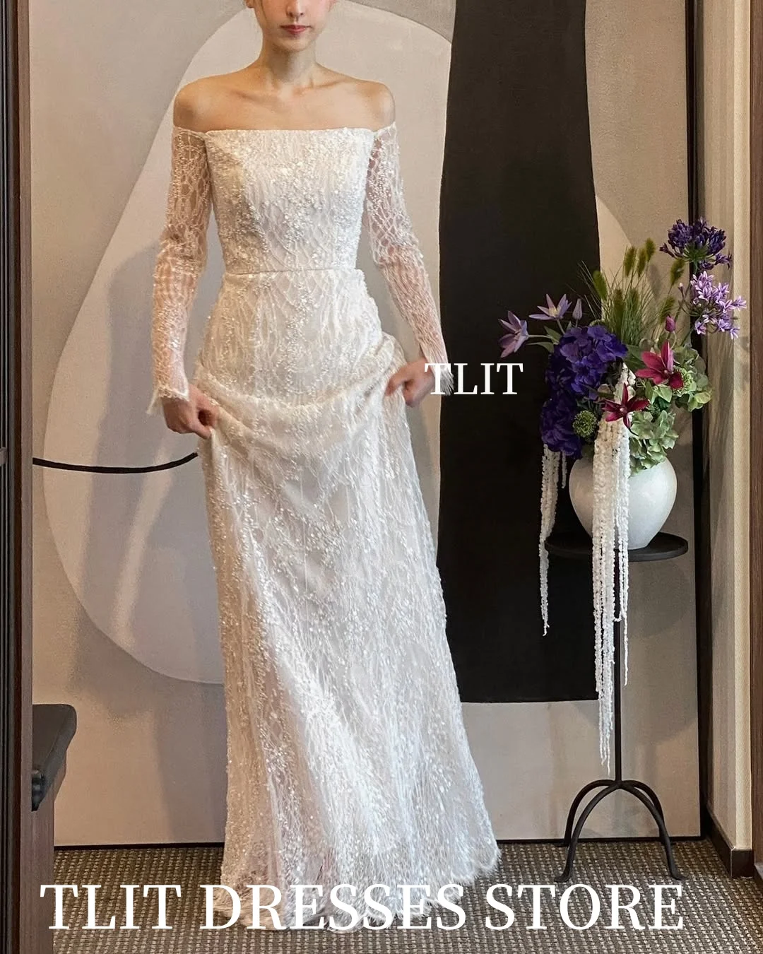 فساتين حفلات الزفاف الأنيقة من الدانتيل من TLIT فساتين زفاف كورية لالتقاط الصور بدون حمالات فساتين العروس حفلة رسمية مخصصة