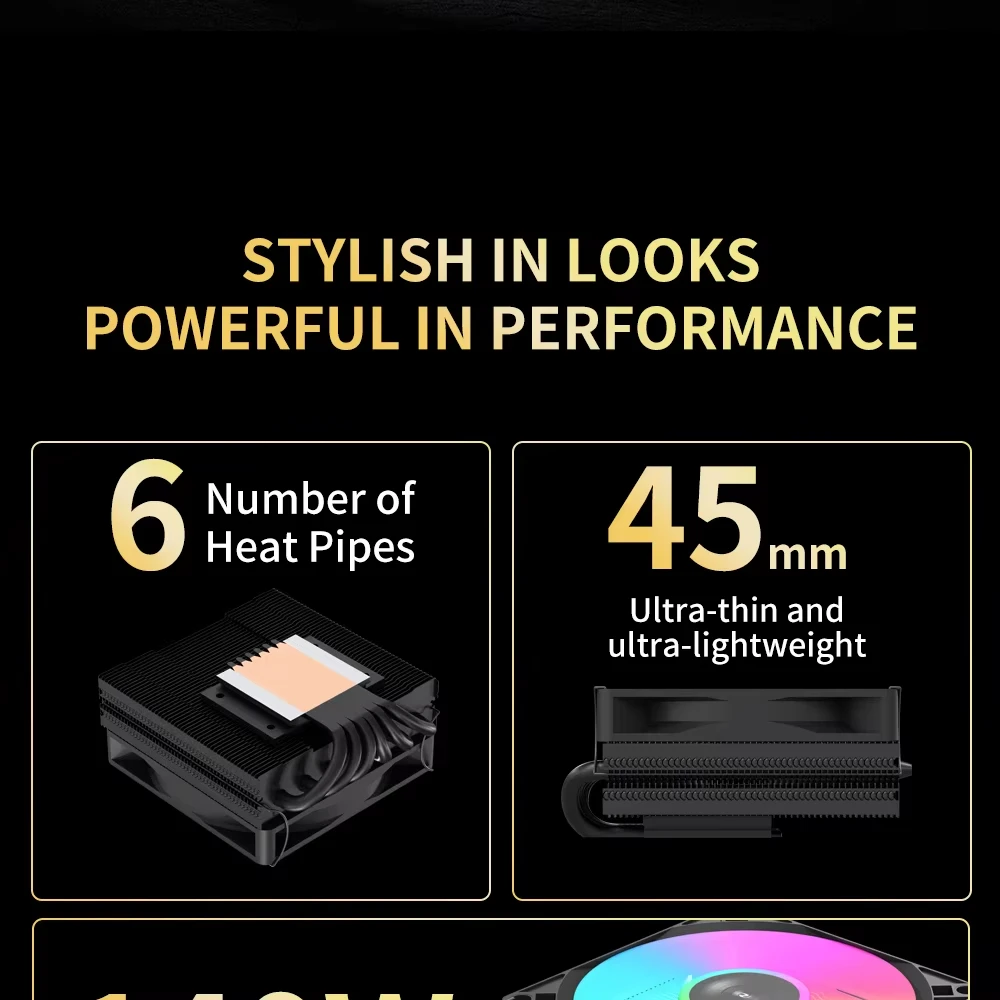 UPSIREN ITX90V6 X45 CPU Air Cooler 6 Heat Pipes 45mm Ultra‑Thin Downward Pressure ARGB Fan For Intel LGA1851 AMD AM5 AM4 - view 3