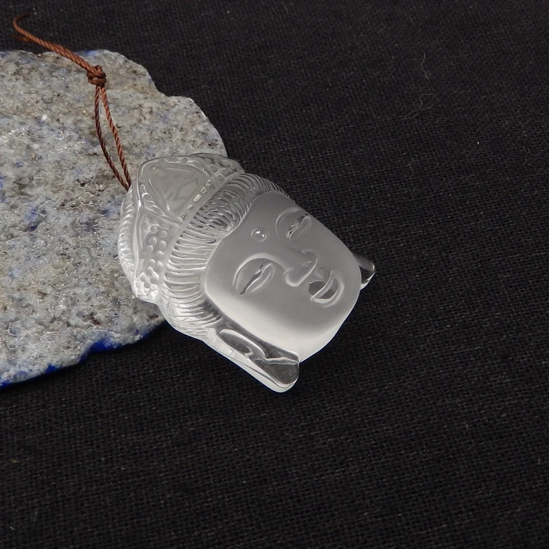 Natural Stone White Quartz Carved Buddha Head Lucky Amulet Pendant,Fashion Necklace Accessories For Women Men 37x26x14mm 23g
