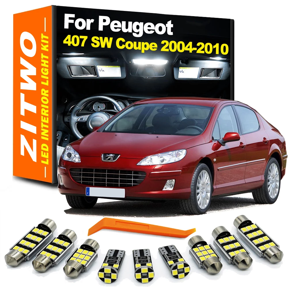 ZITWO 10Pcs No Error Canbus For Peugeot 407 SW Coupe 2004 2005 2006 2007 2008 2009 2010 LED Interior Map Reading Trunk Light Kit