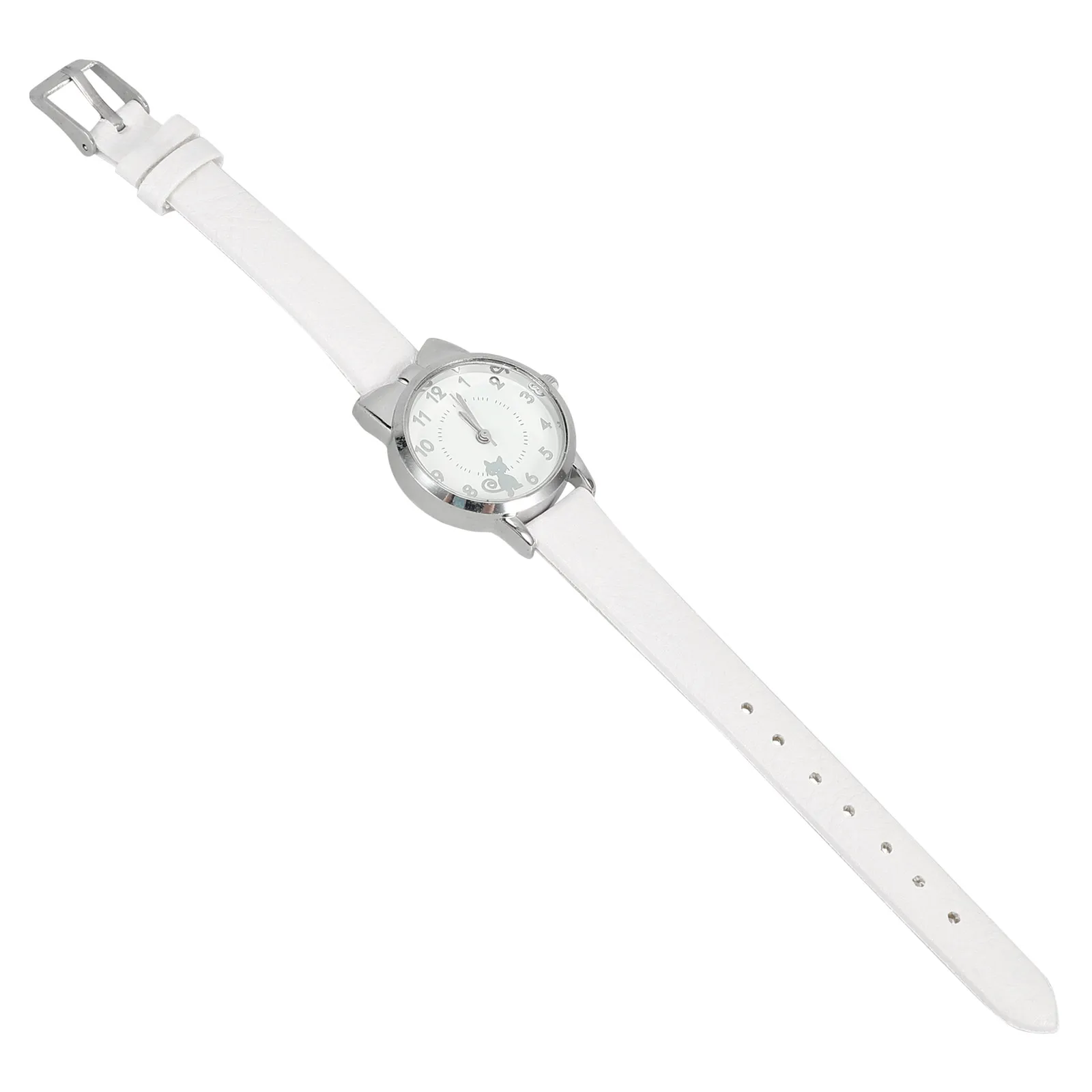 

Children Watch Silver Case White Strap Quartz Watches for Kids Cartoon Cat Design Durable Precise Timekeeping Glass Material