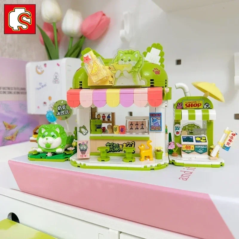 SEMBO Cabbage Dog Building Blocks Vegetable Elf Series Models Apartment Street View Ornaments Assembly Toys Birthday Gifts