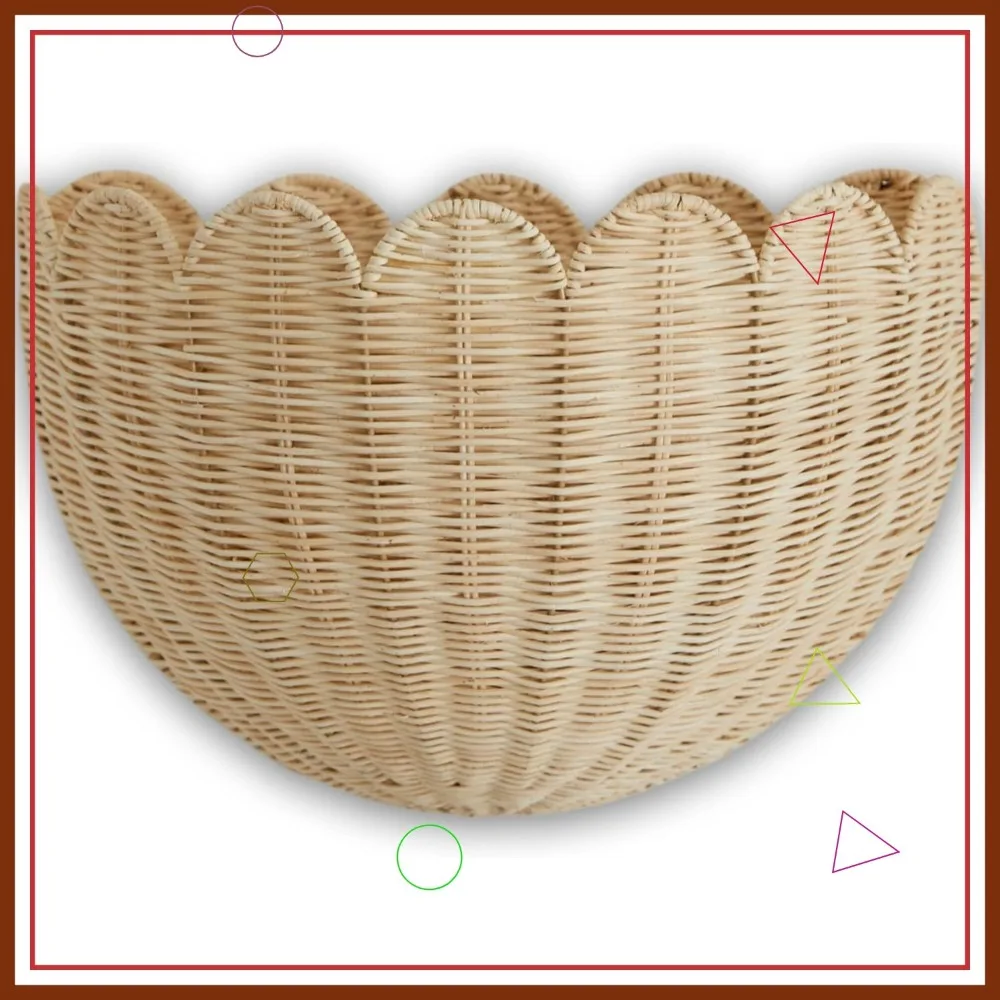 

Scalloped Wicker Wall Basket - Hand Woven, 16x10x7 Inch Natural Hanging Decor