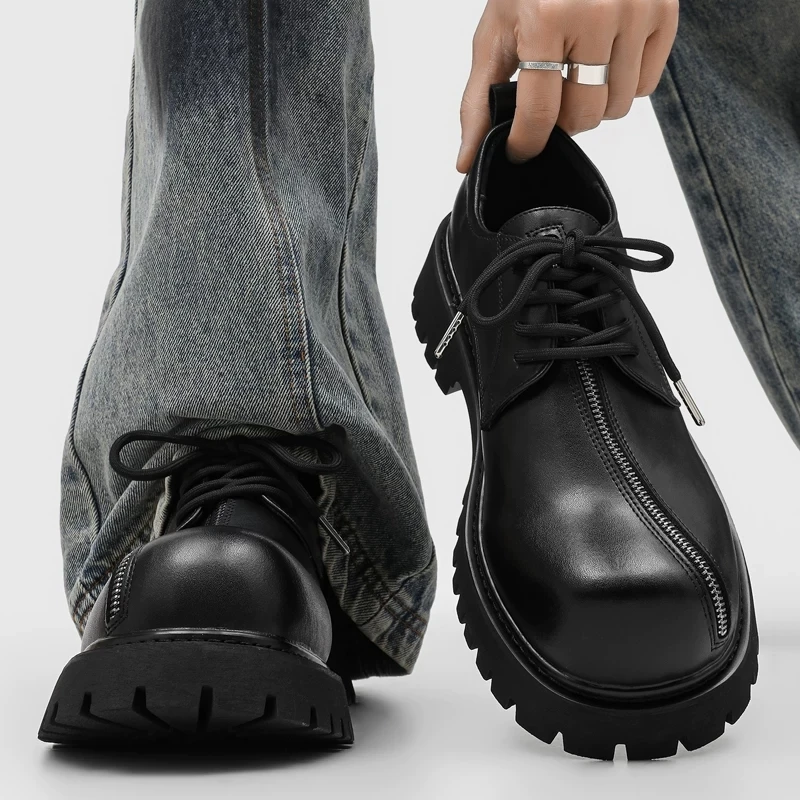 

Мужские туфли-лоферы из лакированной кожи на платформе с молнией, на толстой подошве, с круглым носком, для повседневной носки и официальных мероприятий