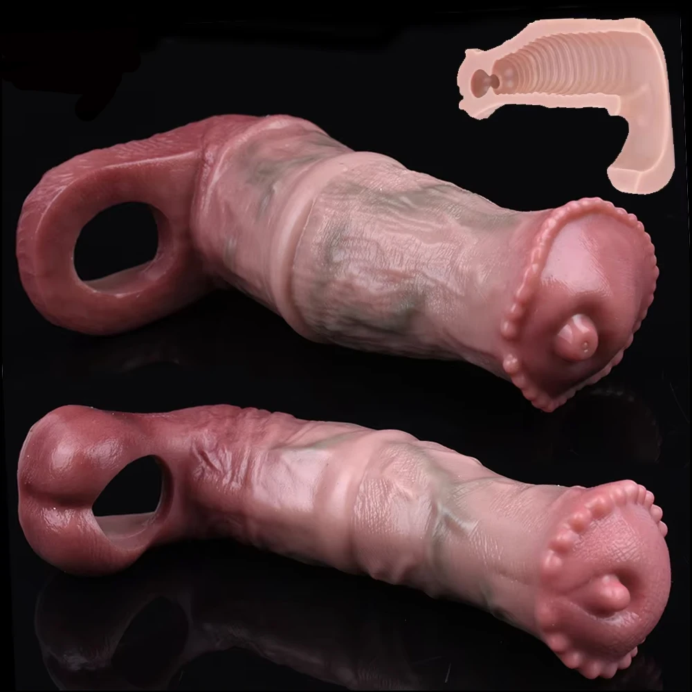 FAAK Fantasy Horse Penis Sleeve Enlarge Girth Silicone Dog Knot Hollow Dildo with Cock Ring Size M l XL  Sex Toys For Men